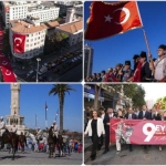 İzmir’de 350 metrelik bayrakla zafer yürüyüşü